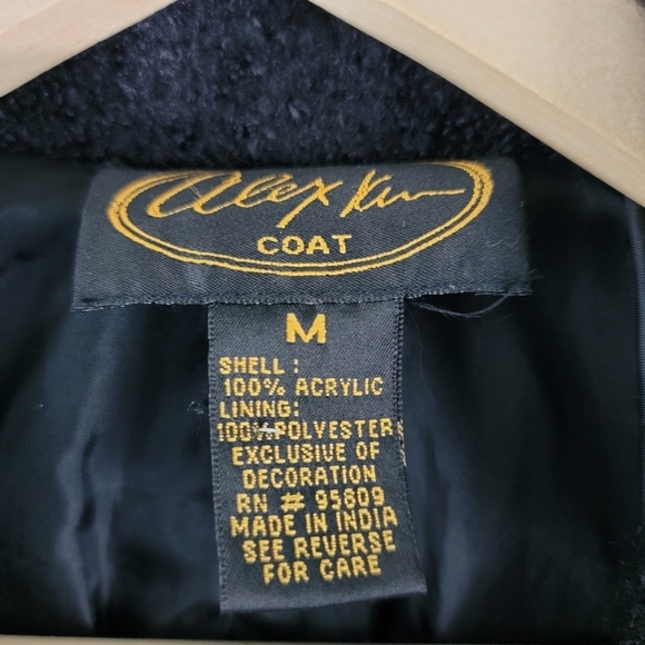 Alex Kim Black/Gold Boucle Jacket Sz M Embroidery Patches Button-Up Lined Pocket - Picture 11 of 12
